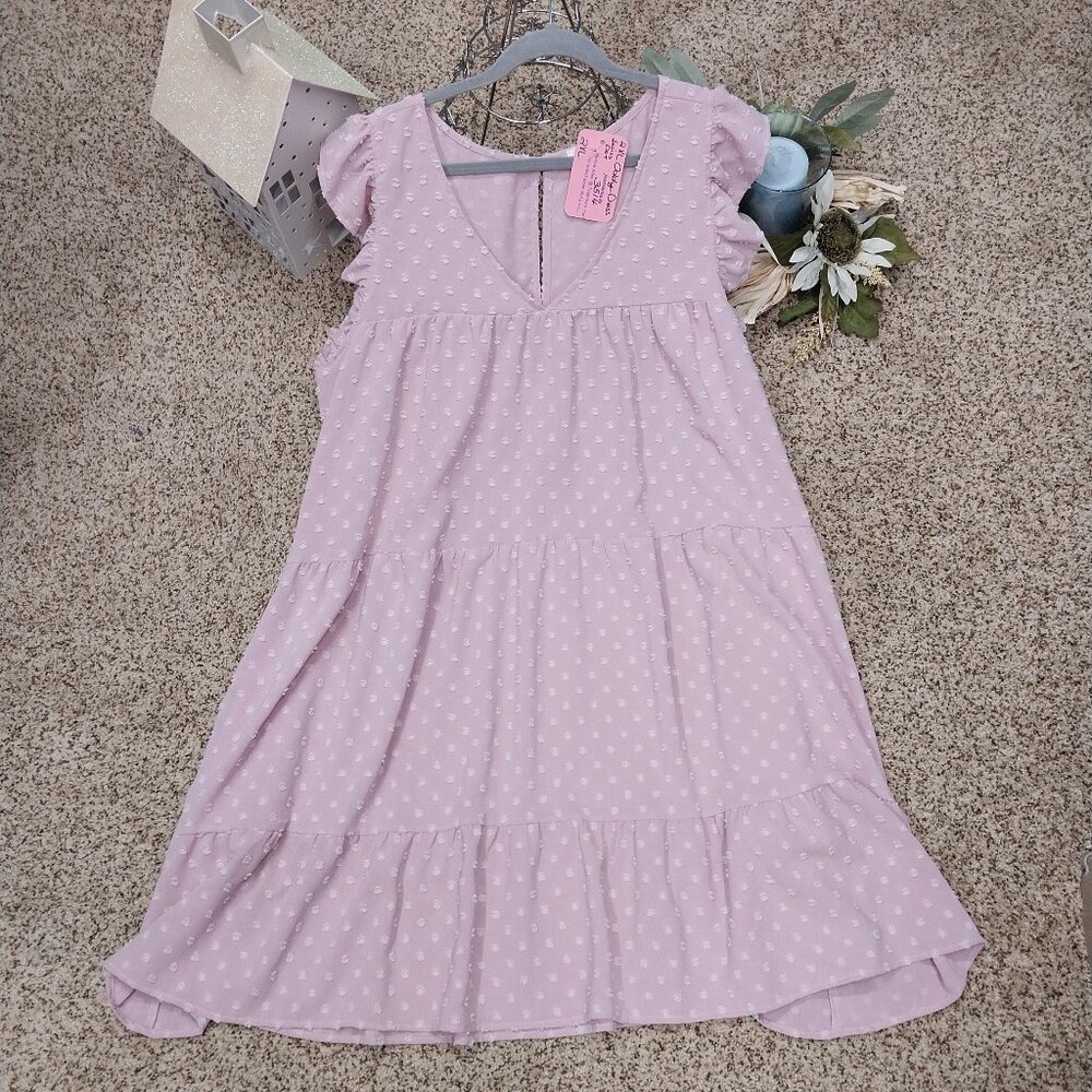 ODDY Light Pink Swiss Dot Midi Dress
